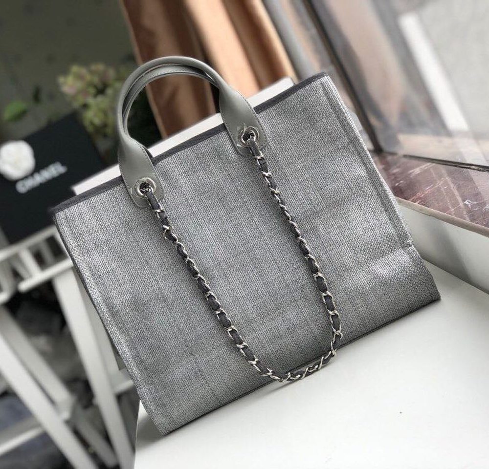 [REP 1:1] Chanel Small Shopping Bag Silver Hardware Grey For Women, Women's Handbags, Shoulder Bags 15.2in/39cm AS3257
