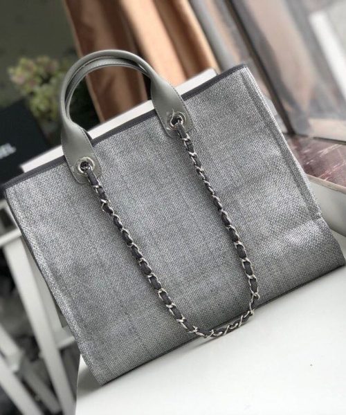 [REP 1:1] Chanel Small Shopping Bag Silver Hardware Grey For Women, Women's Handbags, Shoulder Bags 15.2in/39cm AS3257