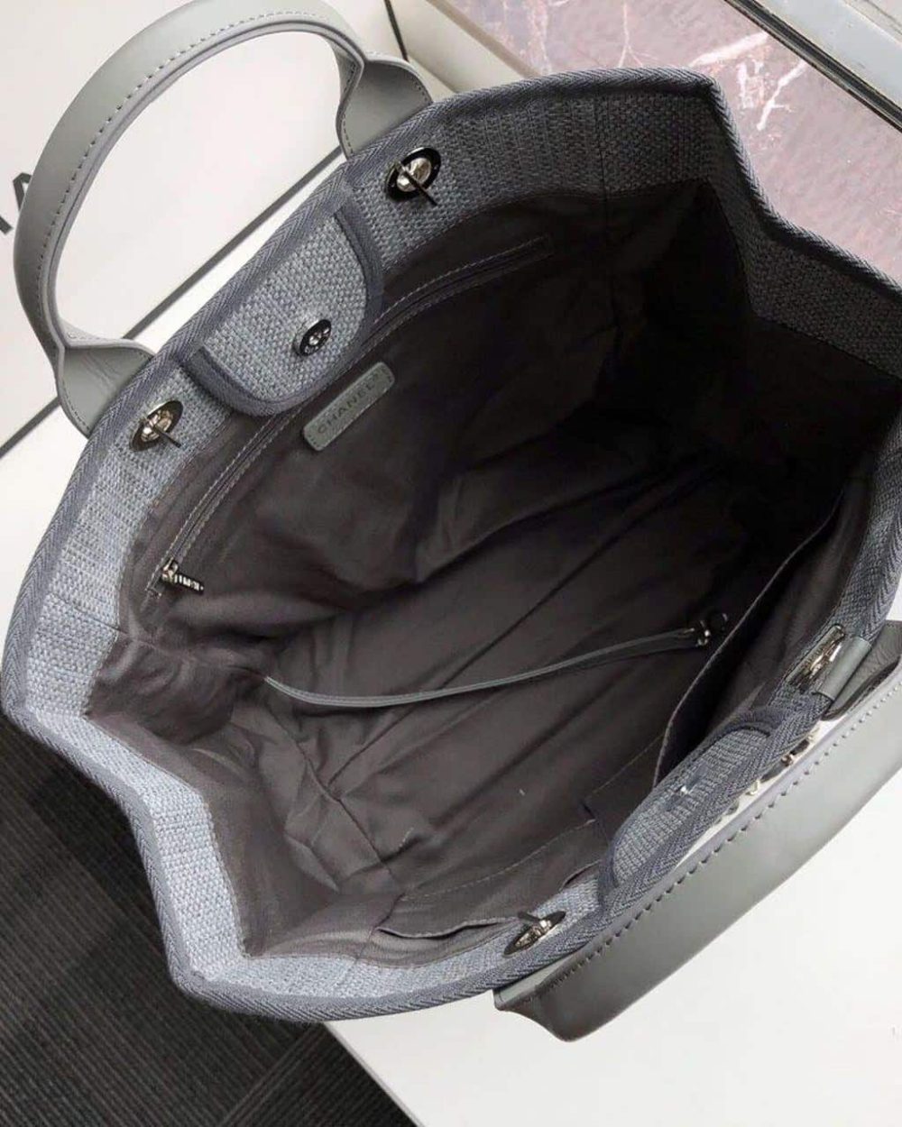 [REP 1:1] Chanel Small Shopping Bag Silver Hardware Grey For Women, Women's Handbags, Shoulder Bags 15.2in/39cm AS3257