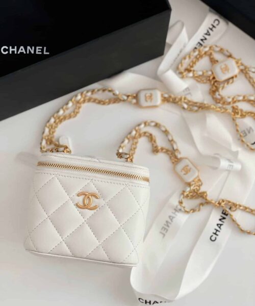 [REP 1:1] Chanel Small Vanity With Chain White For Women, Women's Bags 4.3in/11cm