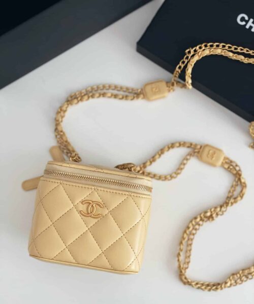 [REP 1:1] Chanel Small Vanity With Chain Yellow For Women, Women's Bags 4.3in/11cm
