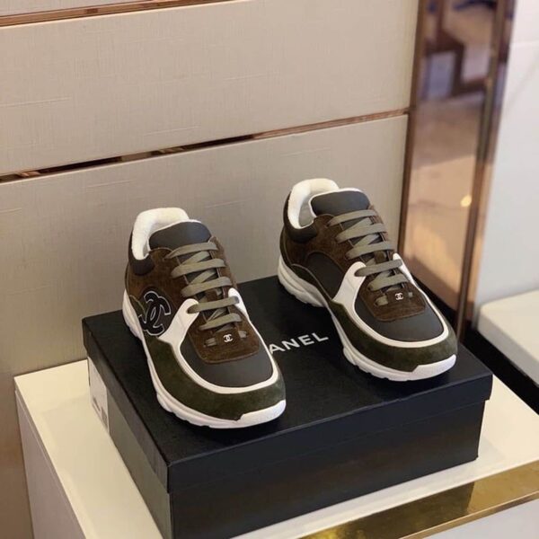 Chanel Sneakers Dark Green/Brown For Women, Women's Shoes G34360