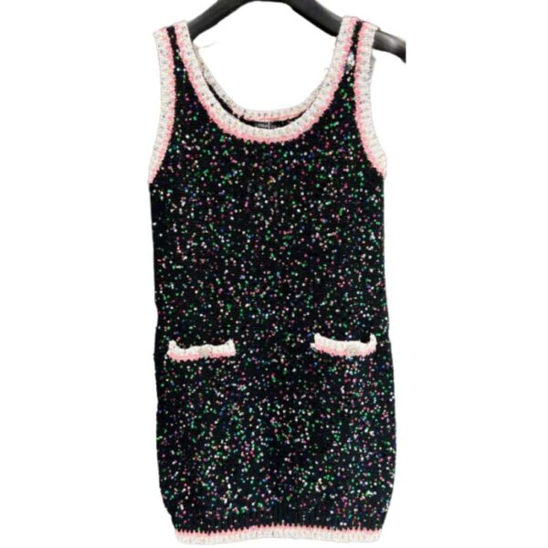 Chanel Socquin 2 String Wool Dress Black For Women