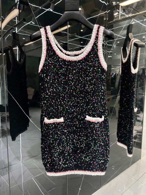 Chanel Socquin 2 String Wool Dress Black For Women