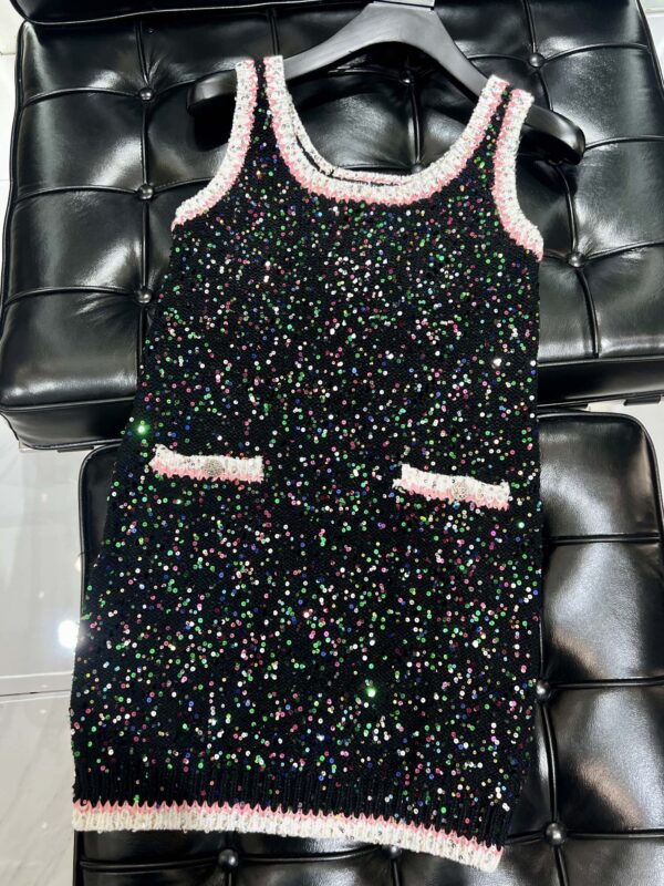 Chanel Socquin 2 String Wool Dress Black For Women