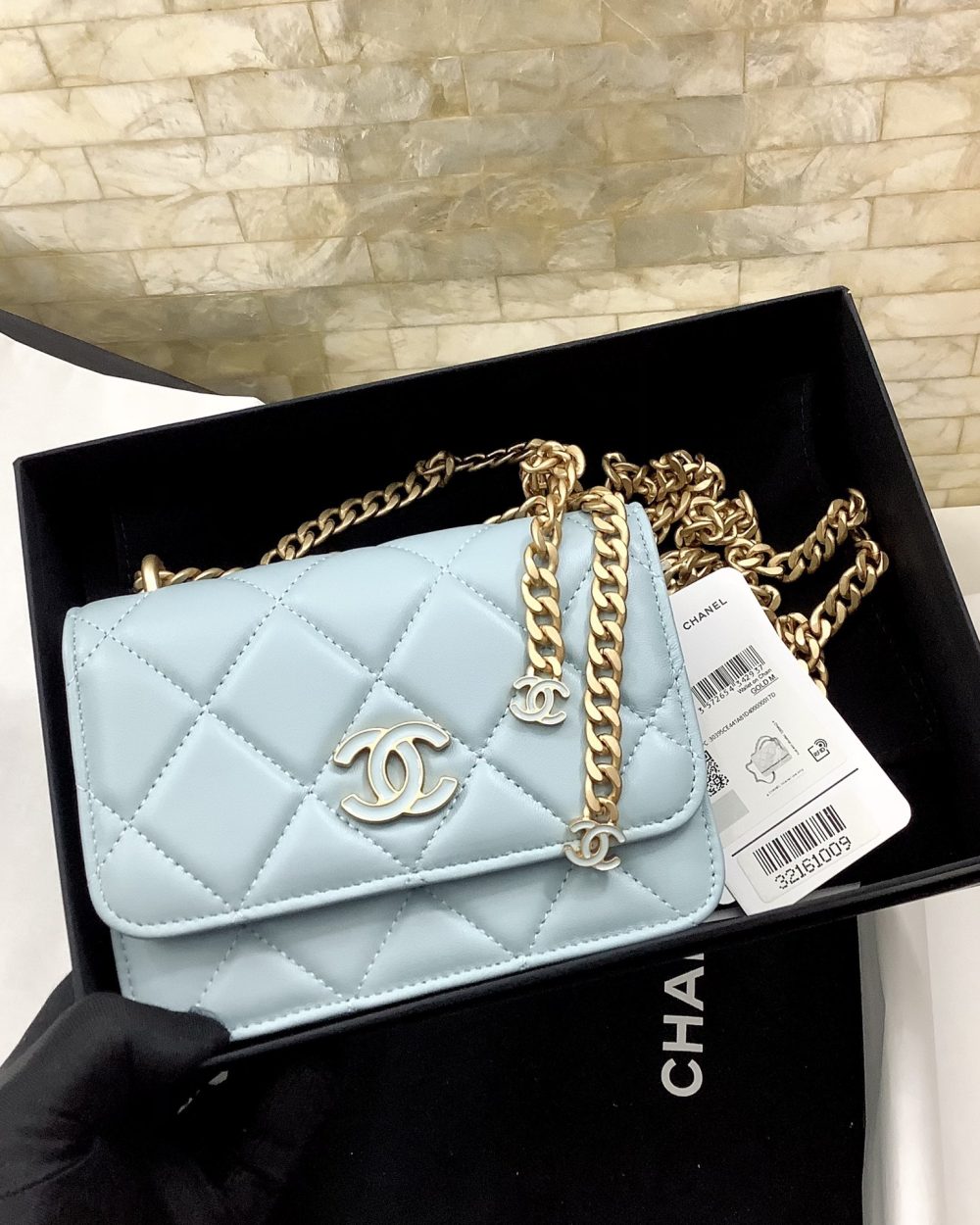[REP 1:1] Chanel Spring And Summer 22C Turquoise For Women, Women's Bags 6.1in/15.5cm