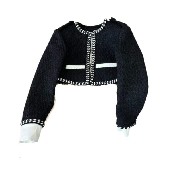 Chanel Striped Knit Cardigan Black For Women