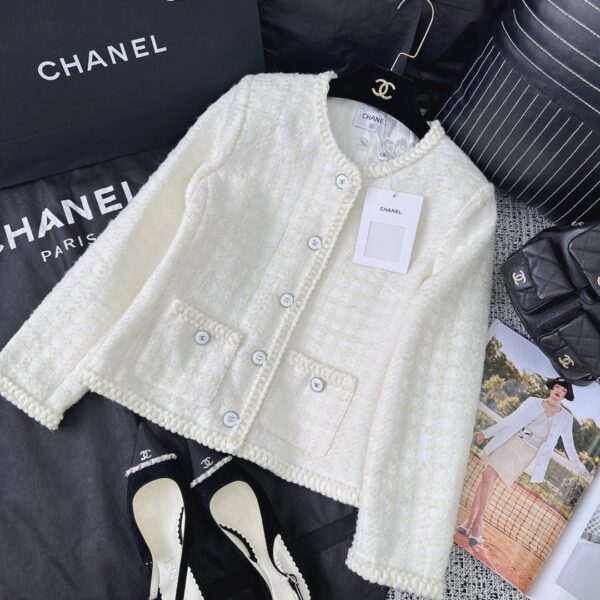 Chanel Sutdc Tweed Jacket White For Women