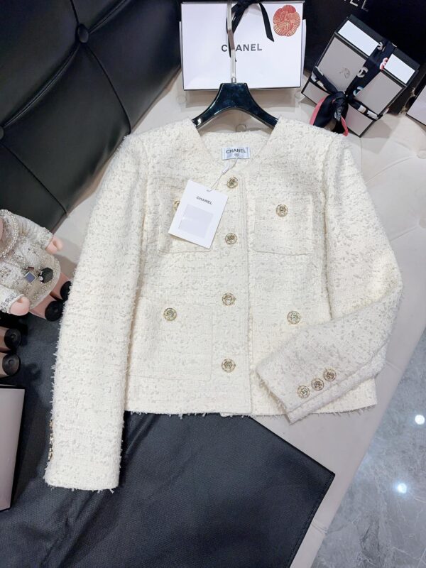 Chanel Sweet Small Fragrance Tweed Jacket White For Women