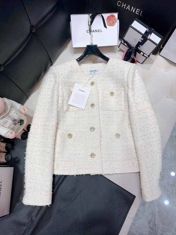Chanel Sweet Small Fragrance Tweed Jacket White For Women