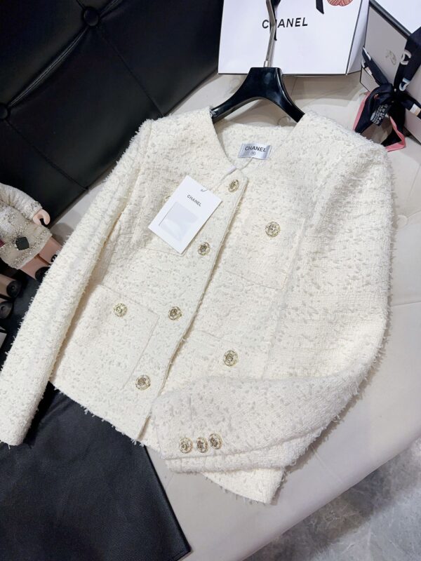 Chanel Sweet Small Fragrance Tweed Jacket White For Women