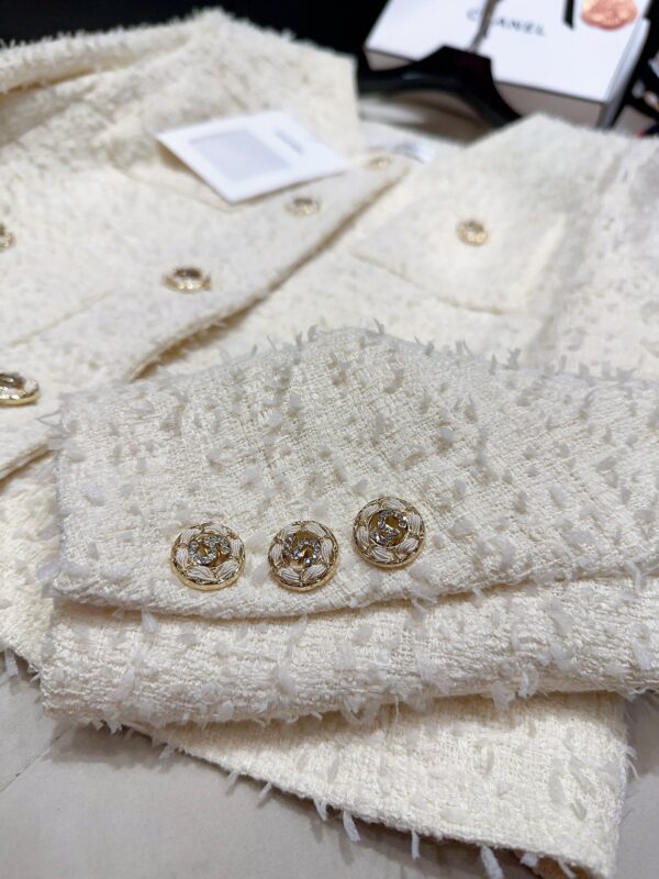 Chanel Sweet Small Fragrance Tweed Jacket White For Women