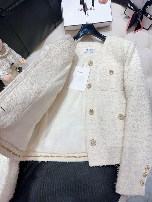Chanel Sweet Small Fragrance Tweed Jacket White For Women