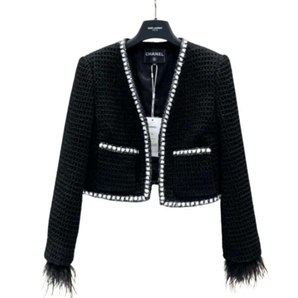 Chanel Trimmed Tweed Jacket Black For Women