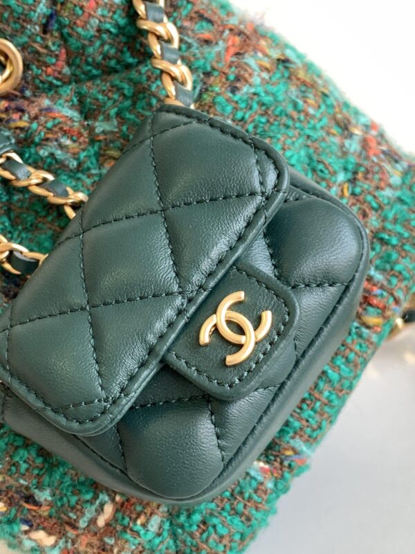 [REP 1:1] Chanel Tweed Backpack Green/Orange For Women 17cm / 6.7in