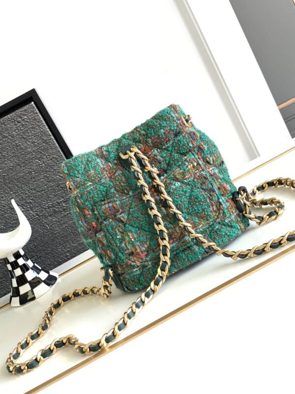 [REP 1:1] Chanel Tweed Backpack Green/Orange For Women 17cm / 6.7in