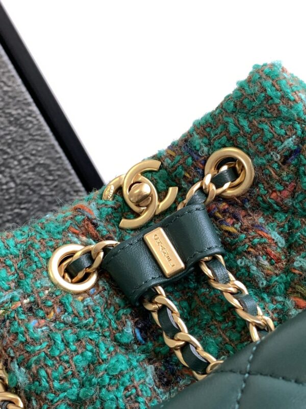 [REP 1:1] Chanel Tweed Backpack Green/Orange For Women 17cm / 6.7in