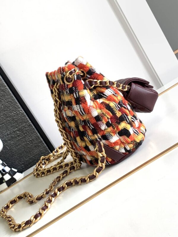 [REP 1:1] Chanel Tweed Backpack Green/Orange For Women 17cm / 6.7in