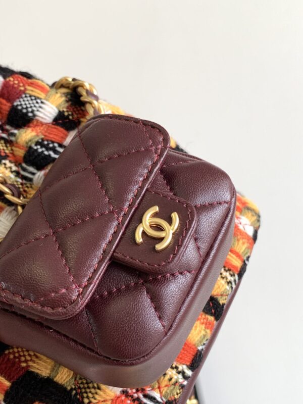 [REP 1:1] Chanel Tweed Backpack Green/Orange For Women 17cm / 6.7in