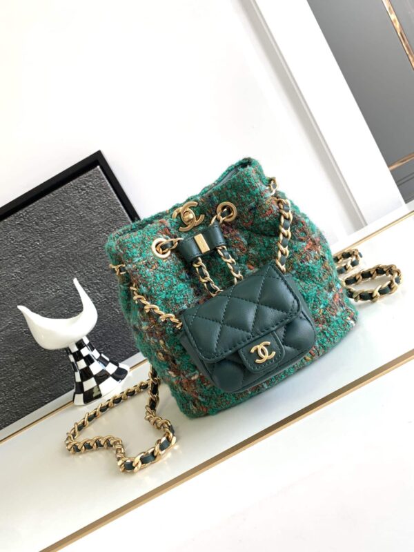 [REP 1:1] Chanel Tweed Backpack Green/Orange For Women 17cm / 6.7in