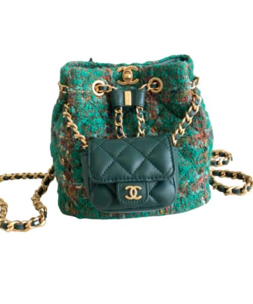[REP 1:1] Chanel Tweed Backpack Green/Orange For Women 17cm / 6.7in
