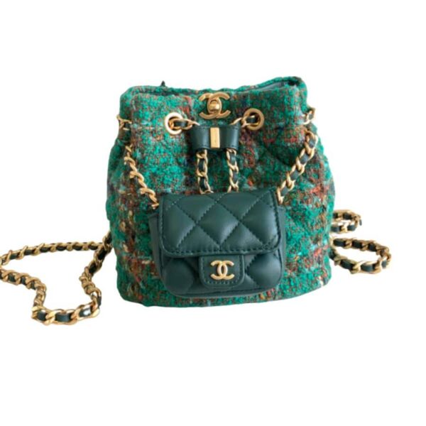 [REP 1:1] Chanel Tweed Backpack Green/Orange For Women 17cm / 6.7in
