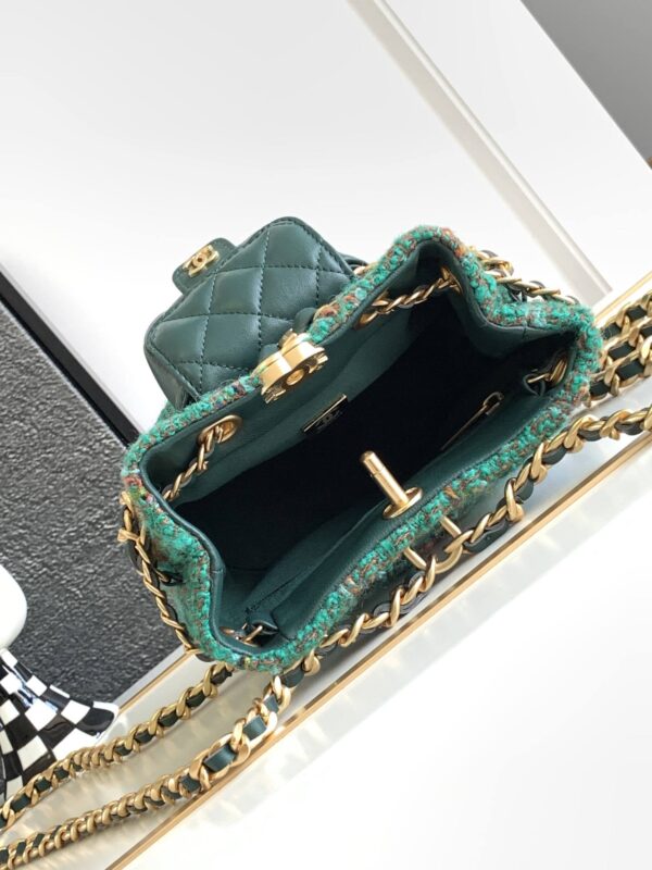 [REP 1:1] Chanel Tweed Backpack Green/Orange For Women 17cm / 6.7in