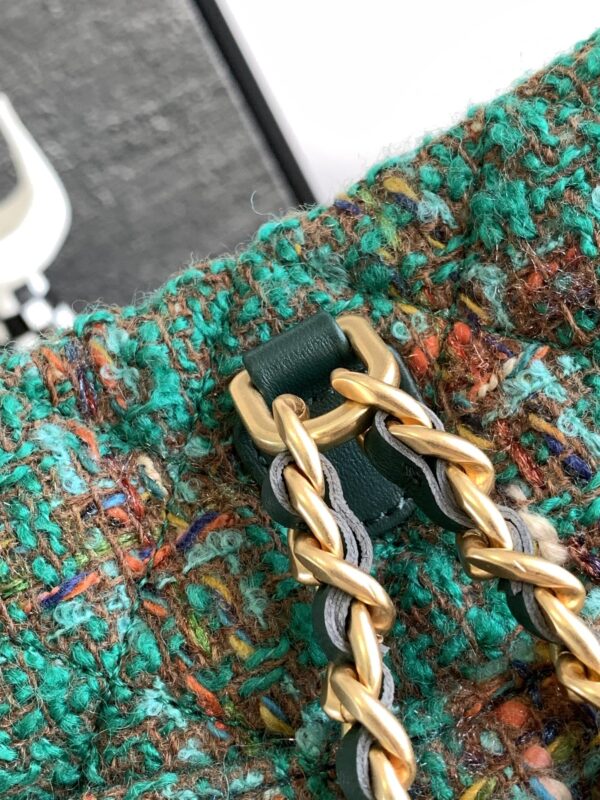 [REP 1:1] Chanel Tweed Backpack Green/Orange For Women 17cm / 6.7in