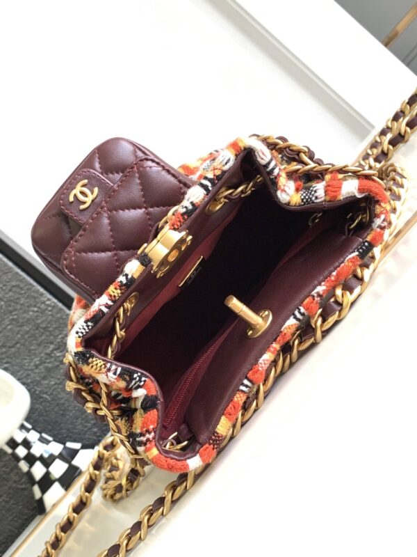[REP 1:1] Chanel Tweed Backpack Green/Orange For Women 17cm / 6.7in
