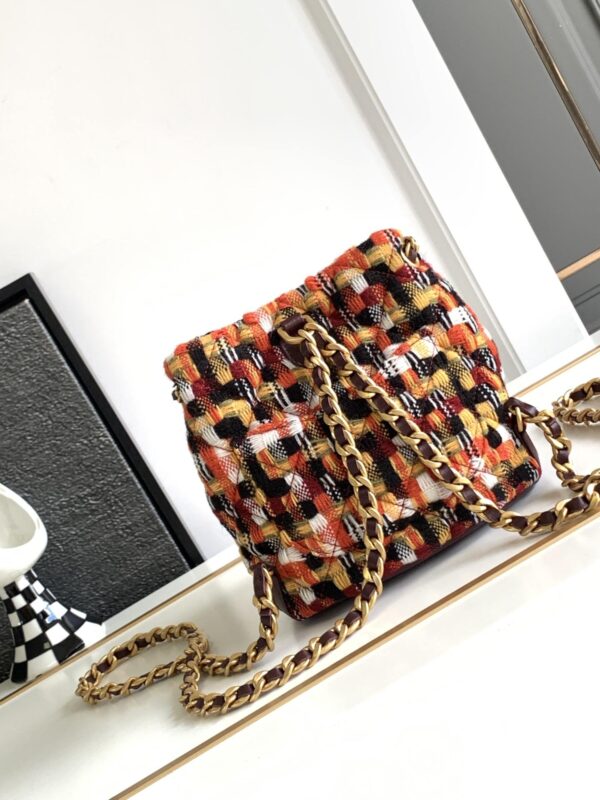 [REP 1:1] Chanel Tweed Backpack Green/Orange For Women 17cm / 6.7in