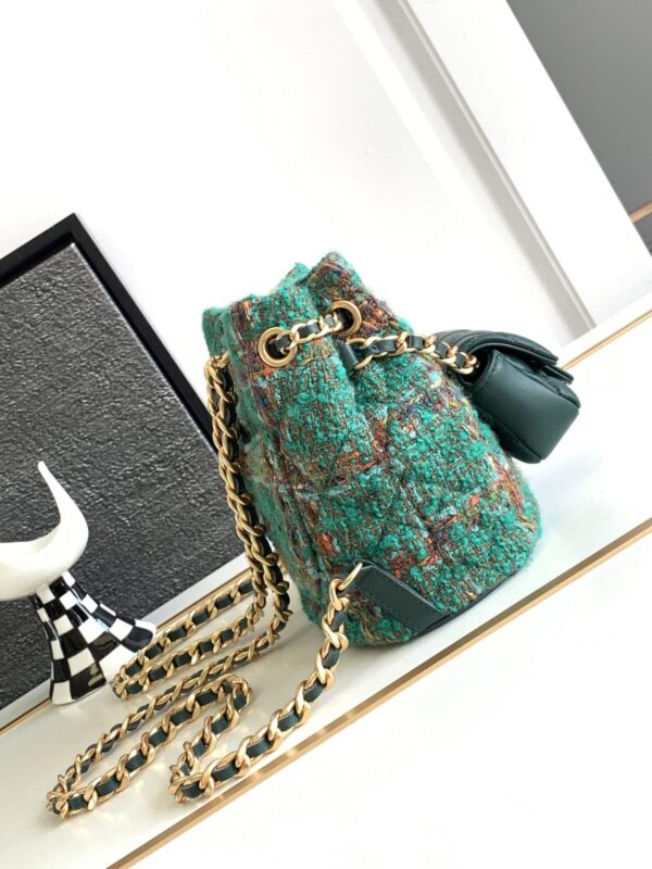 [REP 1:1] Chanel Tweed Backpack Green/Orange For Women 17cm / 6.7in