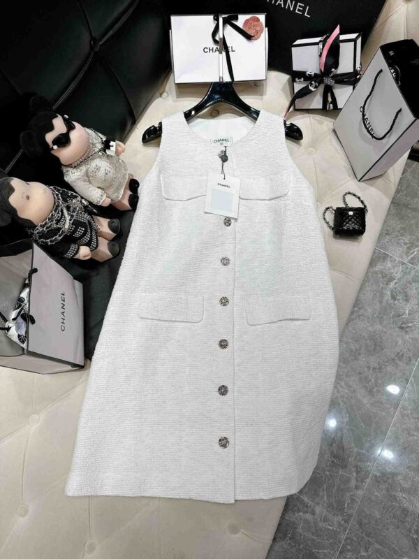 Chanel Tweed Dress White For Women