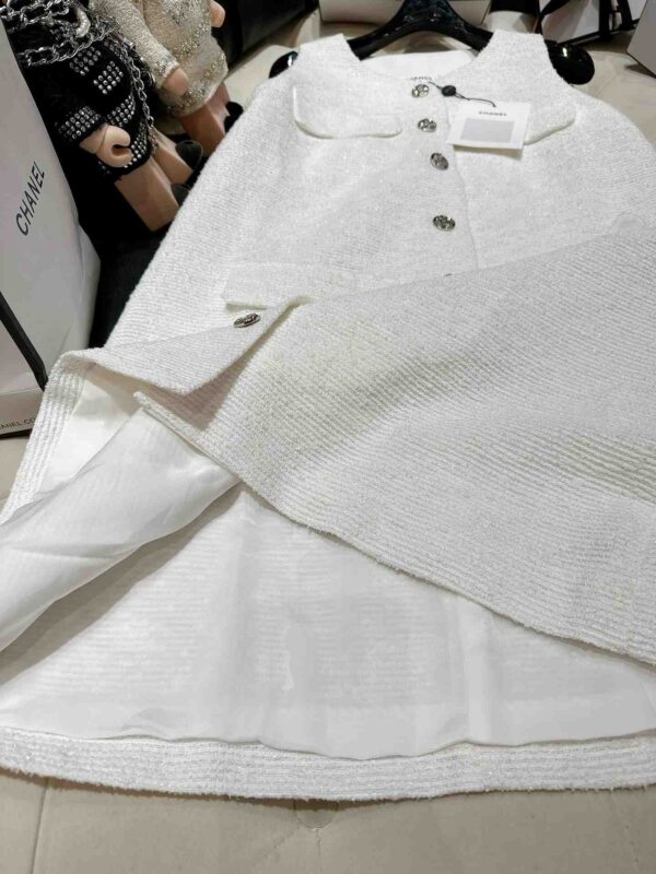 Chanel Tweed Dress White For Women