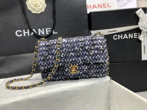 [REP 1:1] Chanel Tweed Mini Flap Bag Dark Blue For Women 20cm / 7.9in AS01116