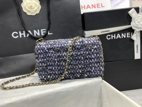 [REP 1:1] Chanel Tweed Mini Flap Bag Dark Blue For Women 20cm / 7.9in AS01116