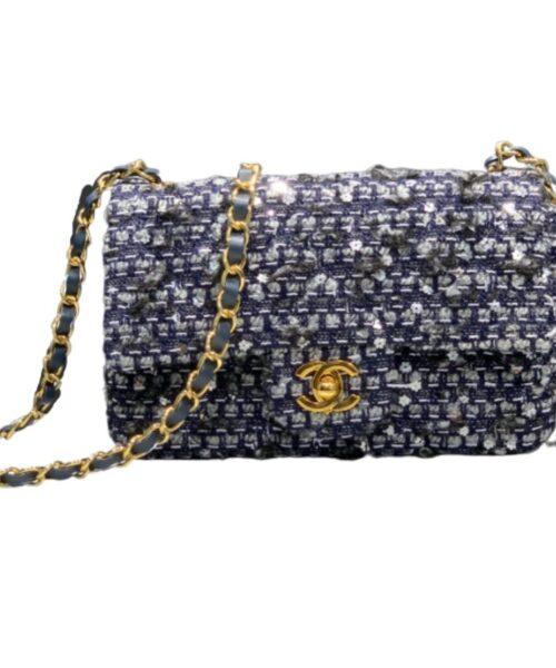[REP 1:1] Chanel Tweed Mini Flap Bag Dark Blue For Women 20cm / 7.9in AS01116