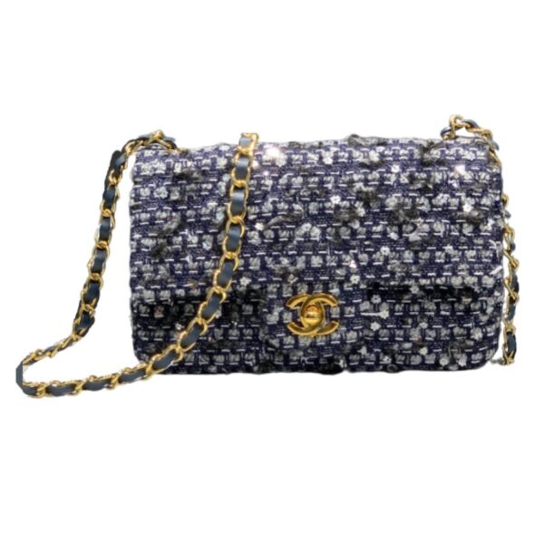[REP 1:1] Chanel Tweed Mini Flap Bag Dark Blue For Women 20cm / 7.9in AS01116