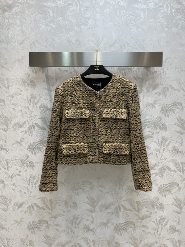 Chanel Tweed Round-Neck Short Jacket Yellow For Women