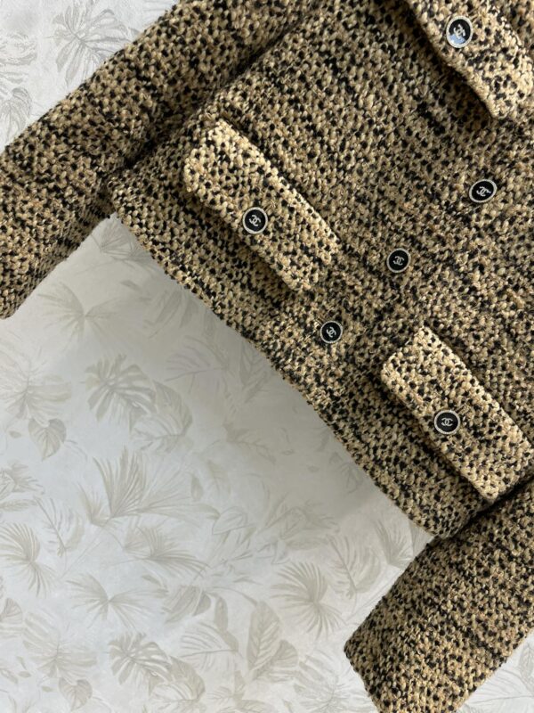 Chanel Tweed Round-Neck Short Jacket Yellow For Women