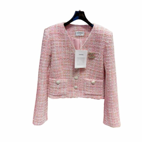 Chanel V-Neck Tweed Jacket White For Women