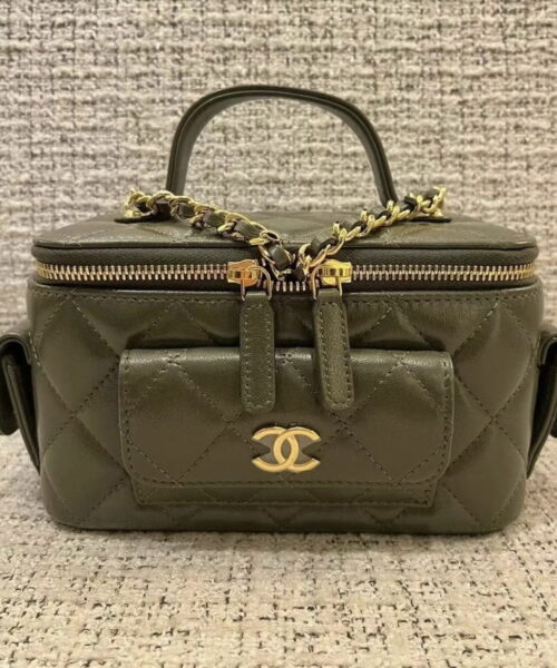 [REP 1:1] Chanel Vanity Bag With Strap Dark Green For Women, Women's Bags 6.6in/17cm