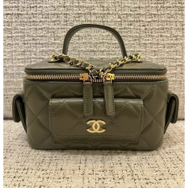 [REP 1:1] Chanel Vanity Bag With Strap Dark Green For Women, Women's Bags 6.6in/17cm