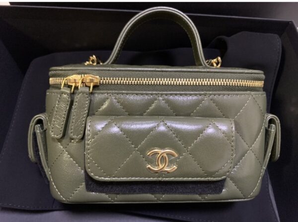 [REP 1:1] Chanel Vanity Bag With Strap Dark Green For Women, Women's Bags 6.6in/17cm