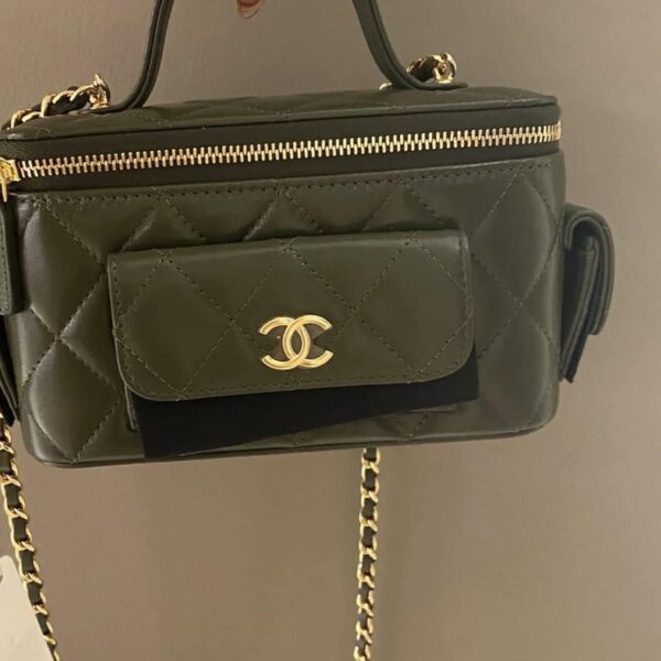 [REP 1:1] Chanel Vanity Bag With Strap Dark Green For Women, Women's Bags 6.6in/17cm