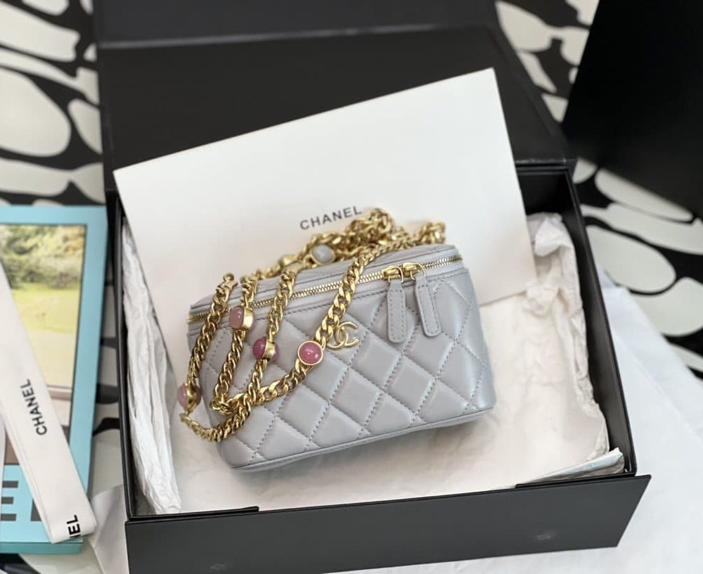 [REP 1:1] Chanel Vanity With Chain Gray For Women, Women's Bags 6.2in/16cm
