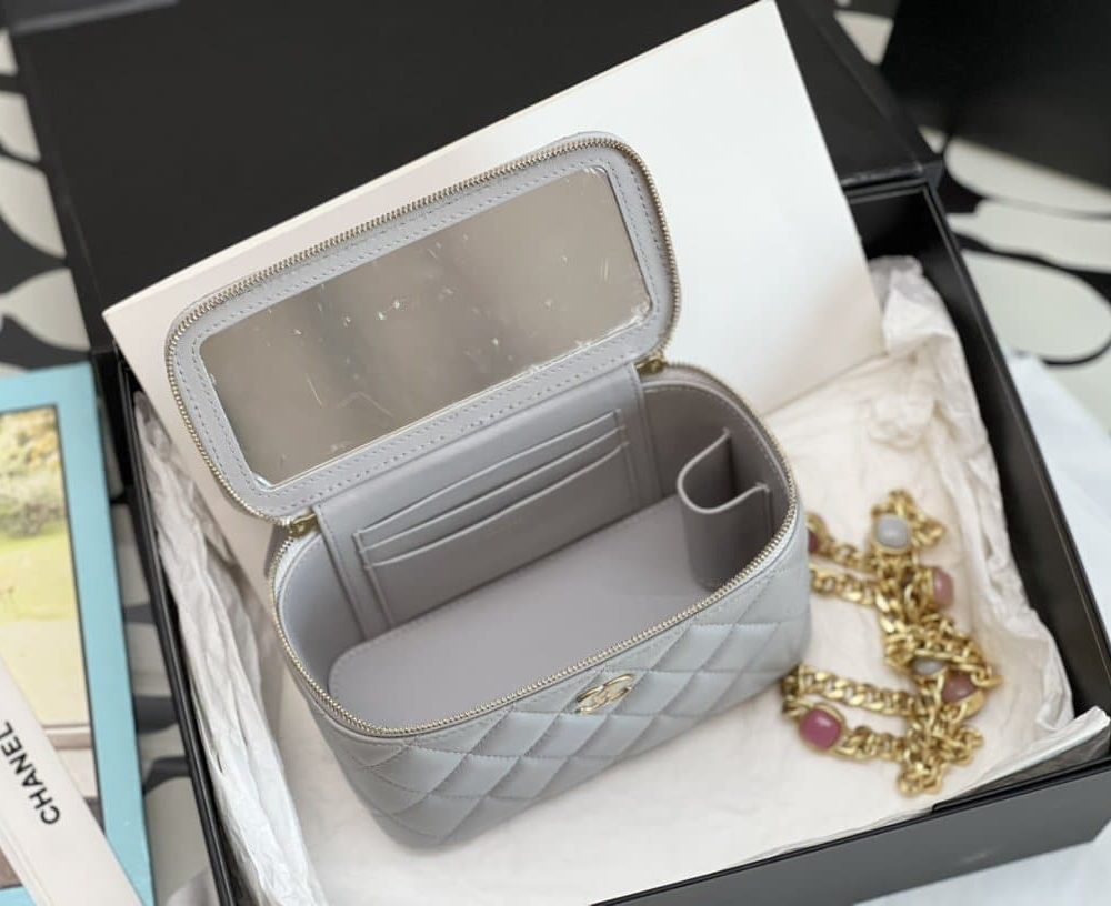 [REP 1:1] Chanel Vanity With Chain Gray For Women, Women's Bags 6.2in/16cm