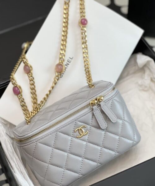 [REP 1:1] Chanel Vanity With Chain Gray For Women, Women's Bags 6.2in/16cm
