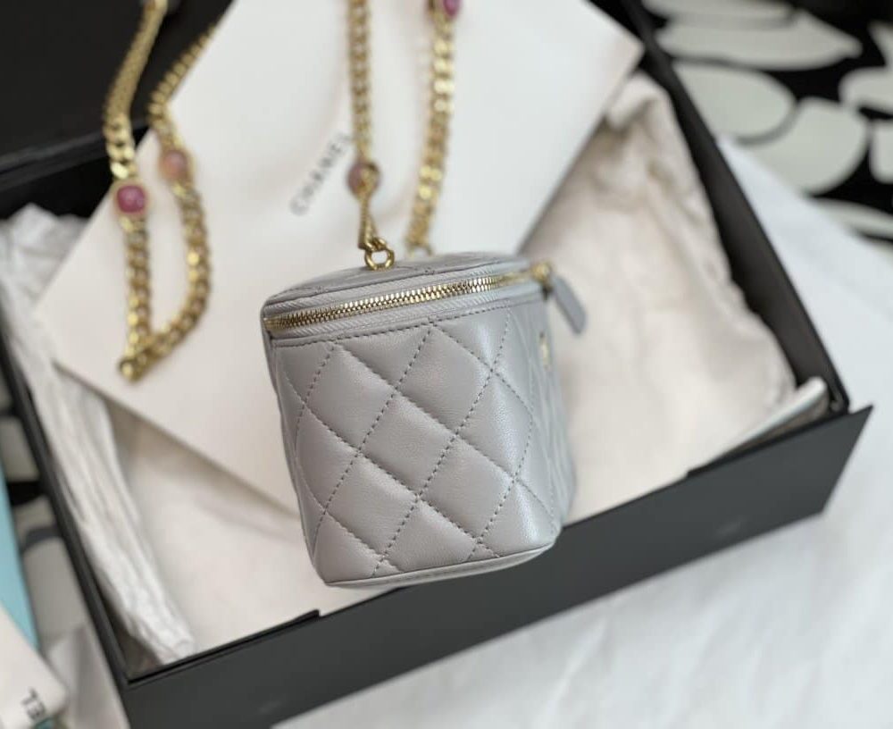 [REP 1:1] Chanel Vanity With Chain Gray For Women, Women's Bags 6.2in/16cm