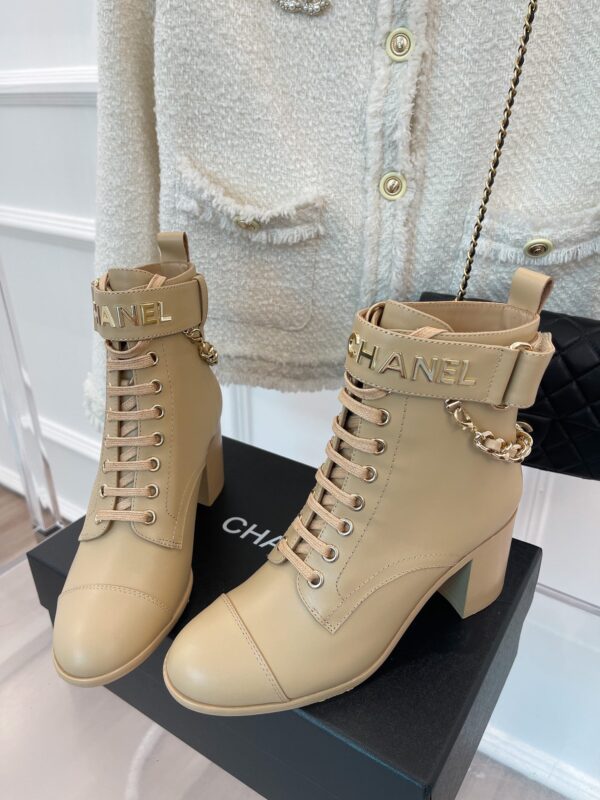 Chanel Women's Lace-Up With Chain Beige For Women 3.7in/9.5cm