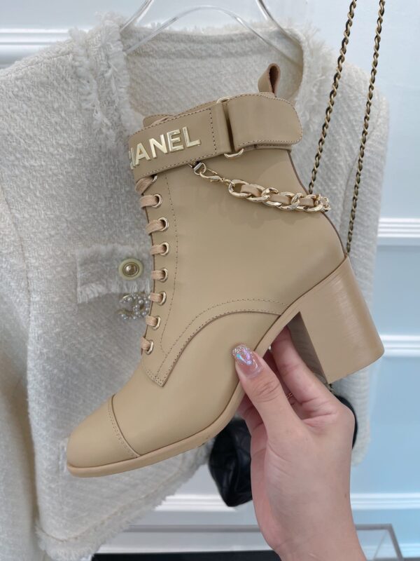 Chanel Women's Lace-Up With Chain Beige For Women 3.7in/9.5cm